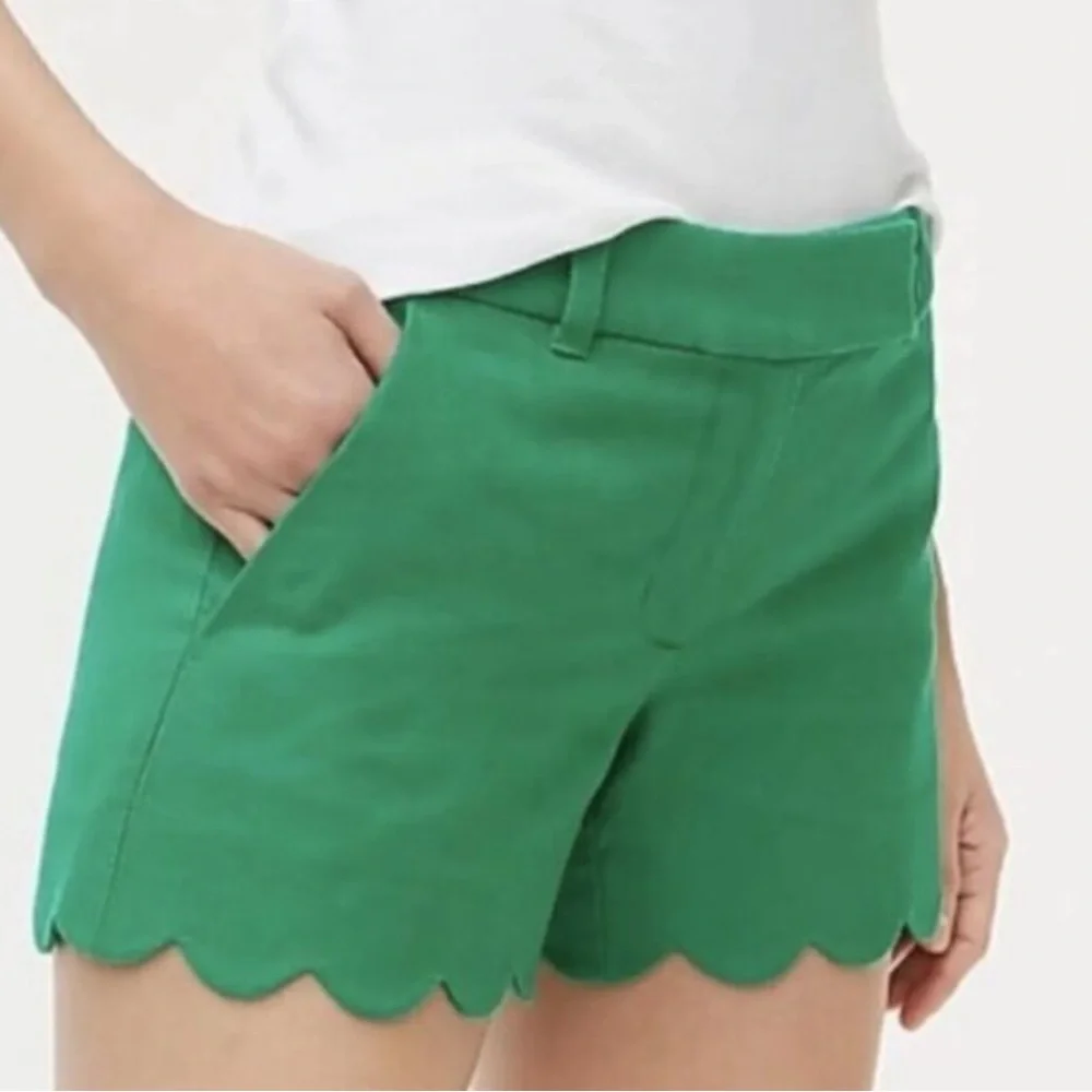 J. Crew | Women’s Green Linen Blend Scalloped Hem Shorts Size 0